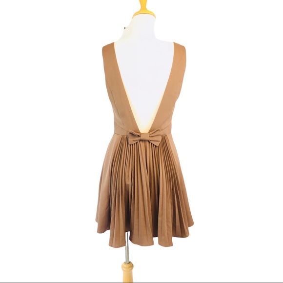 Double Zero Womens A Line Dress Open Pleated Back Bow Brown Size Small - Picture 3 of 13